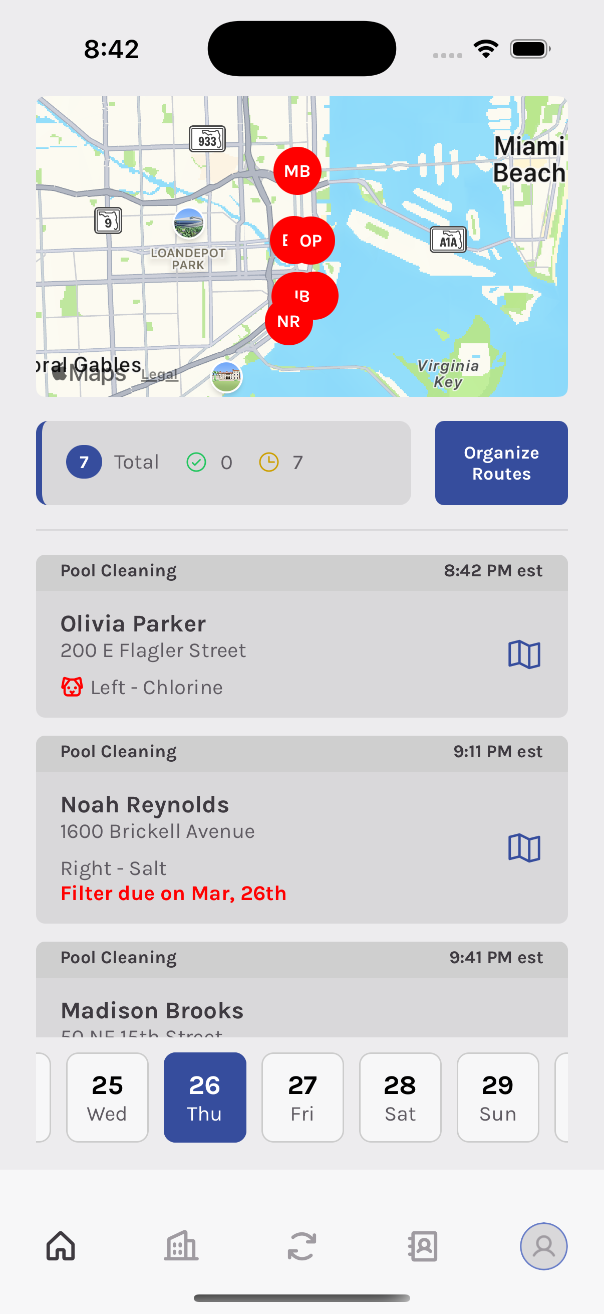 Schedule and route list — today’s stops