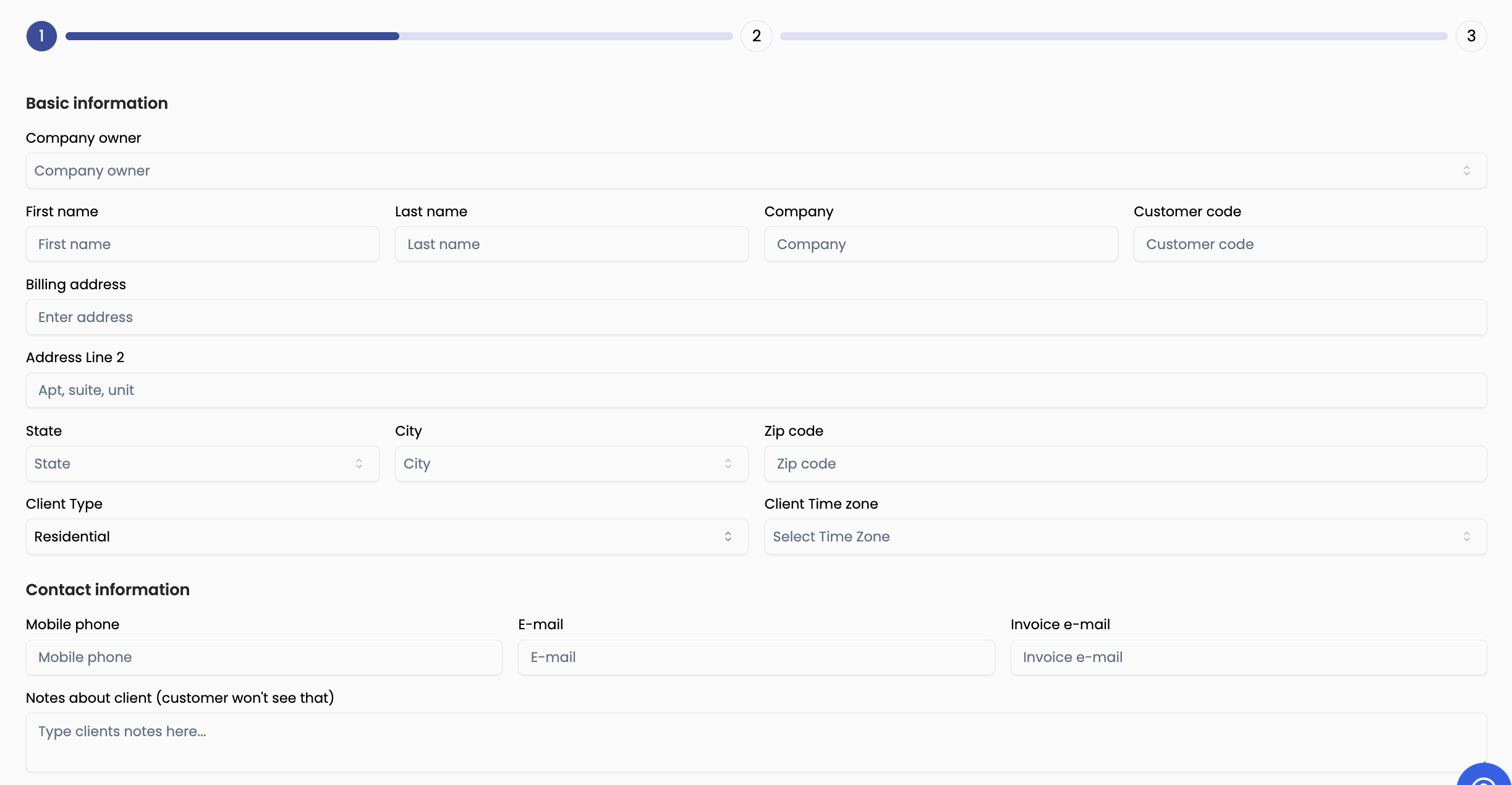 Client — Basic information and contact information