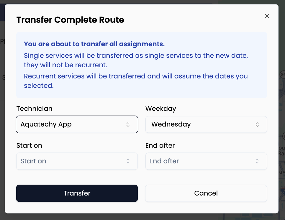 Assignments — transfer entire route
