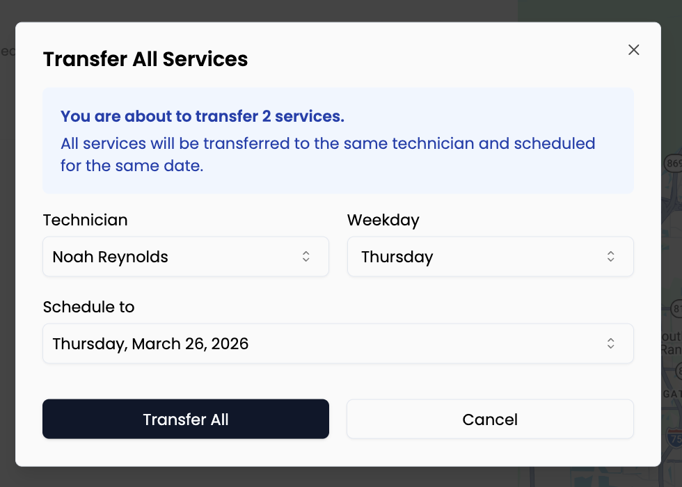 Schedule — transfer all services